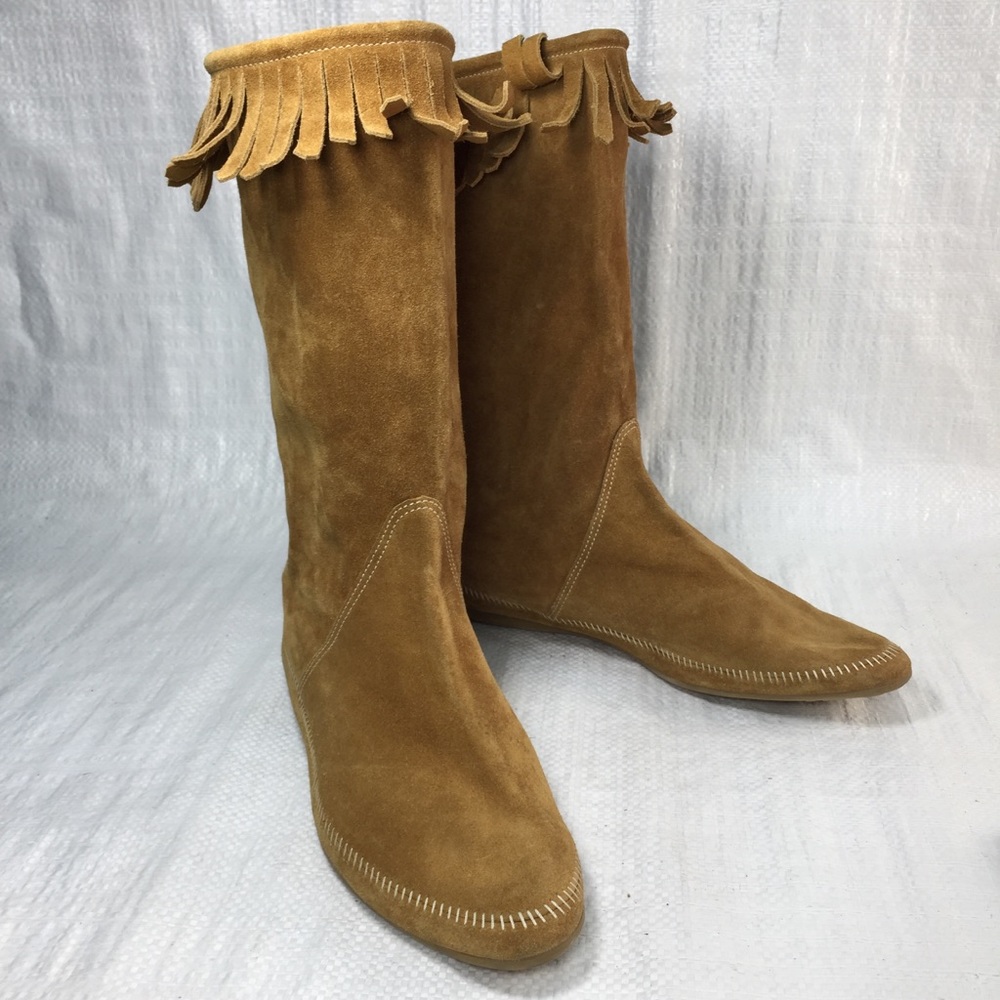 Jimmy Choo Tan Soft Suede Single Fringe Moccasins